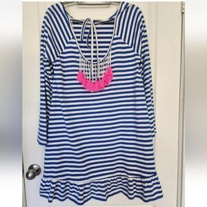 Phylosophy Dresses Striped Blue and White Womens Dress with Pink Accents Sz M